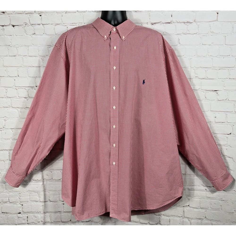 Ralph Lauren Button Down Shirt Men's 4XLT Long Sleeve Red and White Checkered
